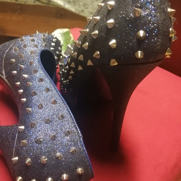 Midnight blue sparkly studded heels - Picture 7 of 8